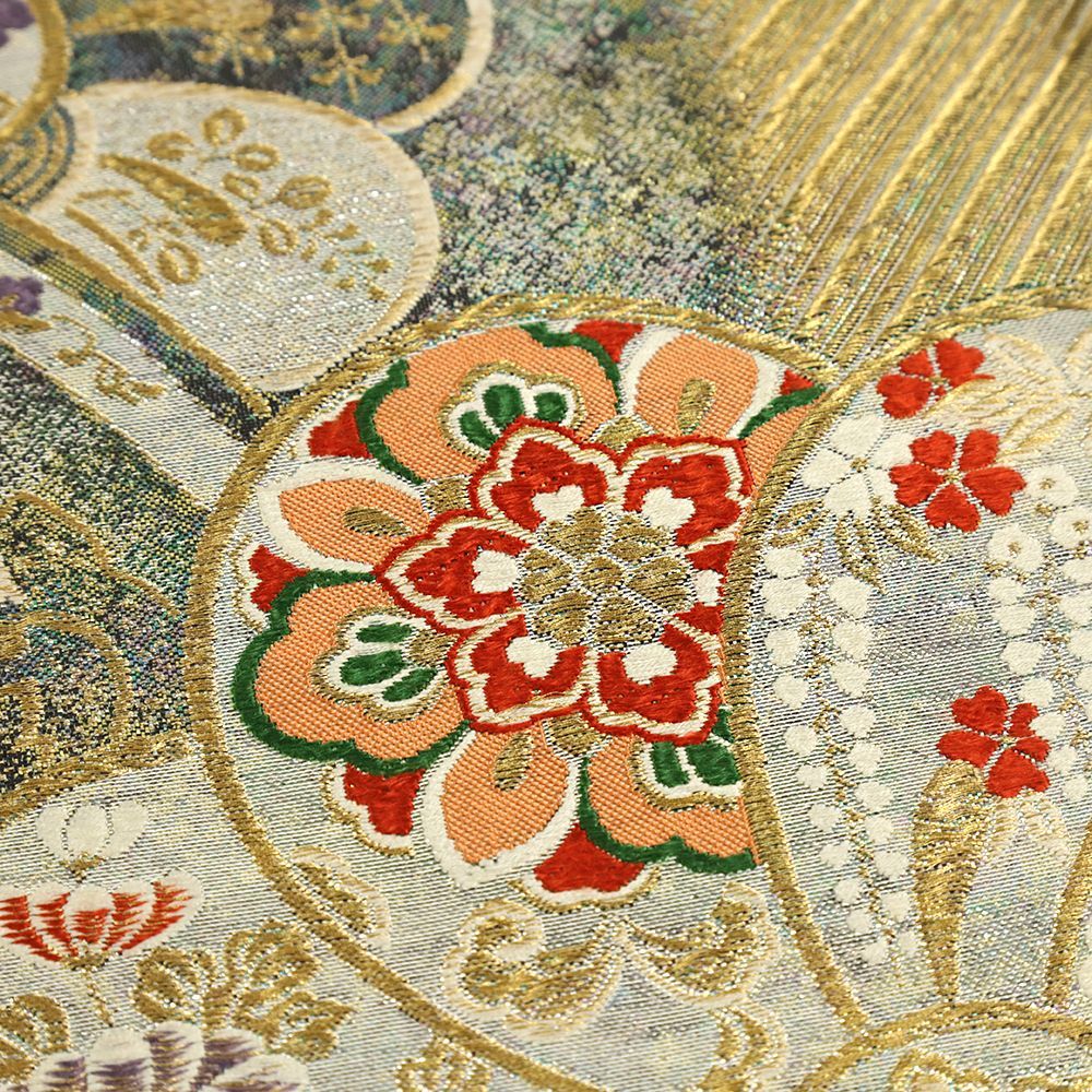 袋帯 振袖用 金 中古 リサイクル 正絹 唐織 梅 花唐草 金銀糸 礼装用