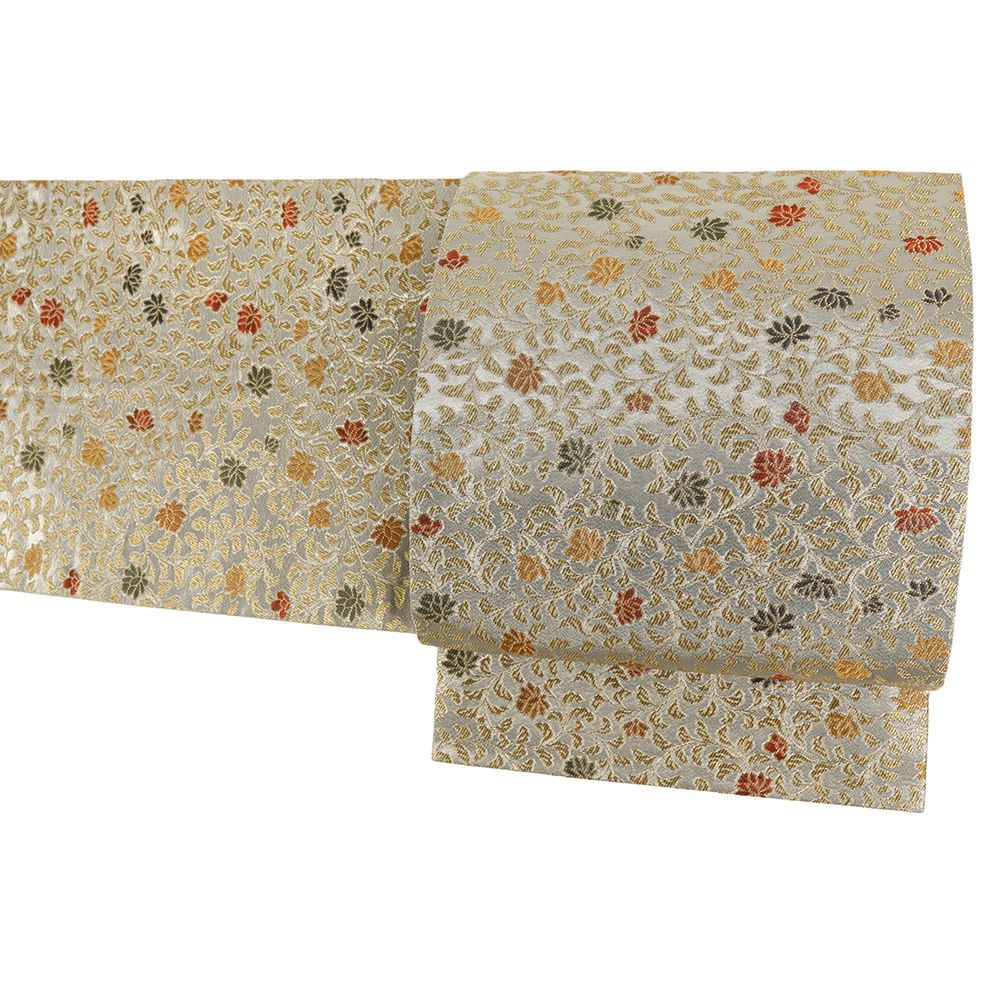 袋帯 中古 紋屋井関 御寮織 シルバー 正絹 金 銀 花唐草 フォーマル