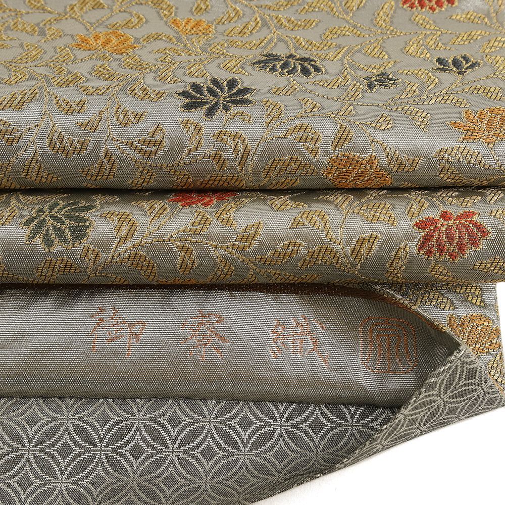 袋帯 中古 紋屋井関 御寮織 シルバー 正絹 金 銀 花唐草 フォーマル