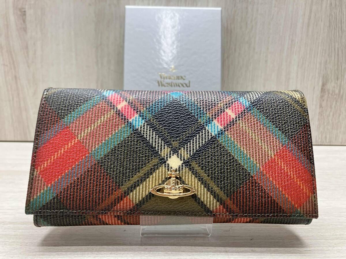 Vivienne Westwood/ヴィヴィアンウエストウッド 長財布 マルチカラー チェック 小銭入れ 定期入れあり オーヴ 箱あり