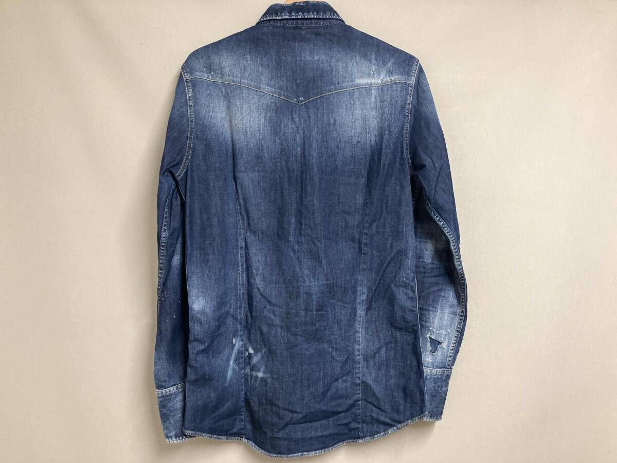 ディースクエアード ダンガリーシャツ フルロゴパッチ デニムシャツ イタリア製 サイズ46 インディゴブルー