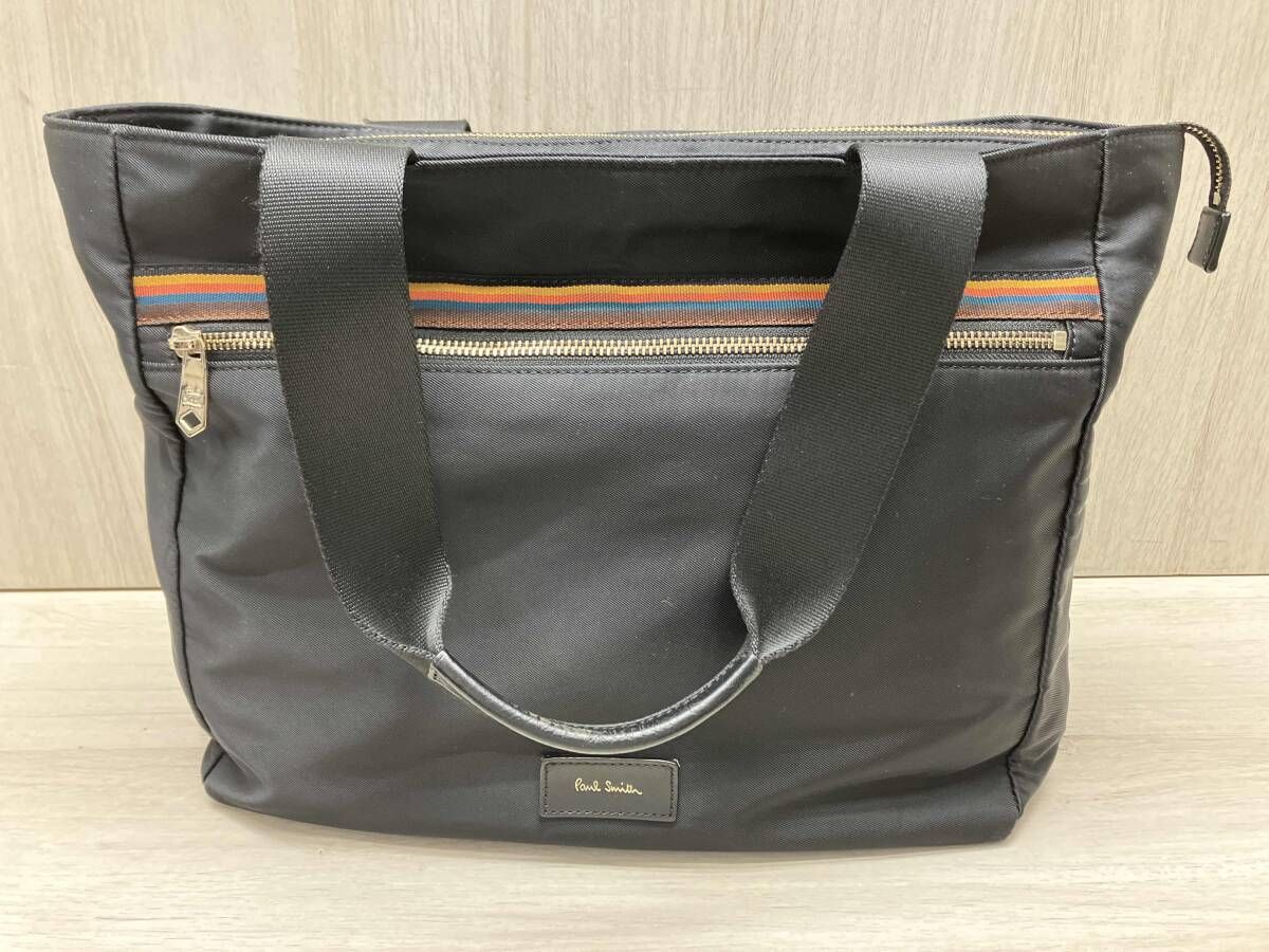Paul Smith ポールスミス シグネクチャージップストライプ トートバッグ ナイロン ブラック ロゴ