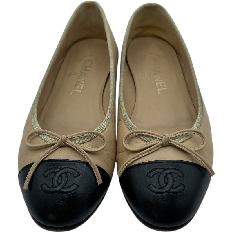 シャネル CHANEL バレリーナフラットパンプス G 02819 ベージュ レザー レディース パンプス