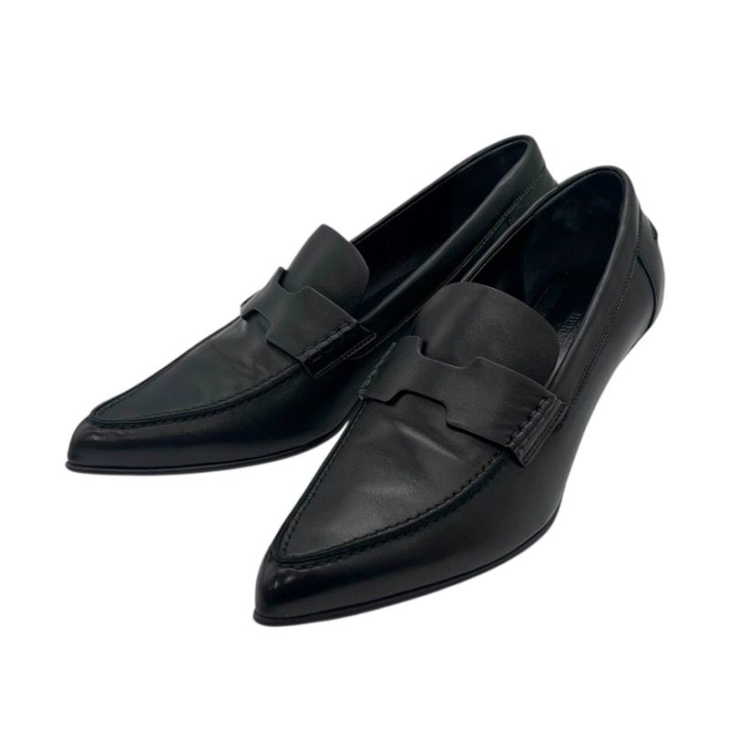 エルメス HERMES グロリアス40 ヒールローファー 231167 Z ブラック レザー レディース ローファー