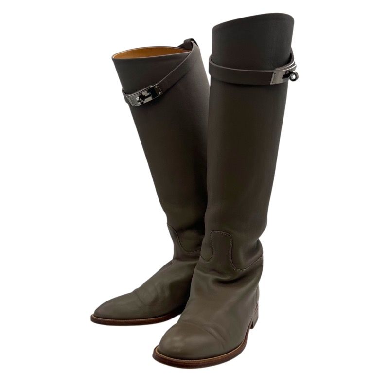 エルメス HERMES ジャンピング ケリー金具レザーロングブーツ グレー
