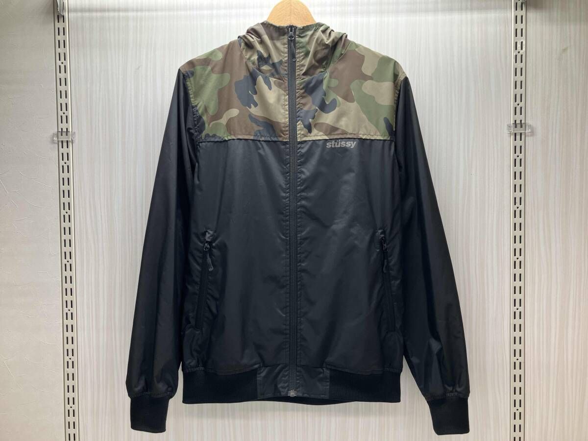 STUSSY ステューシー ナイロンジャケット S ブラック×カモフラ 【公式 