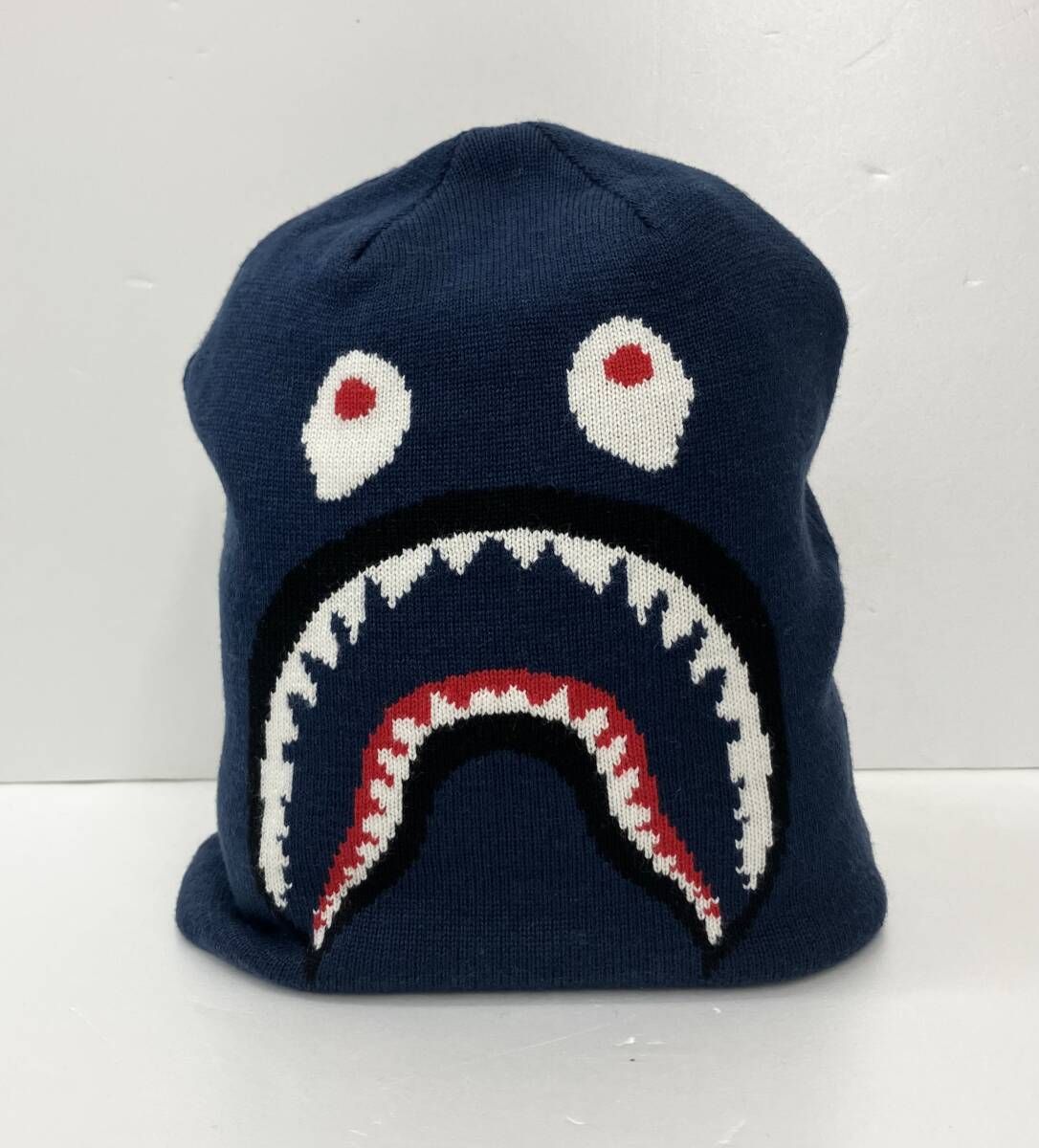 A BATHING APE アベイシングエイプ ニット帽 シャークニット ネイビー 冬