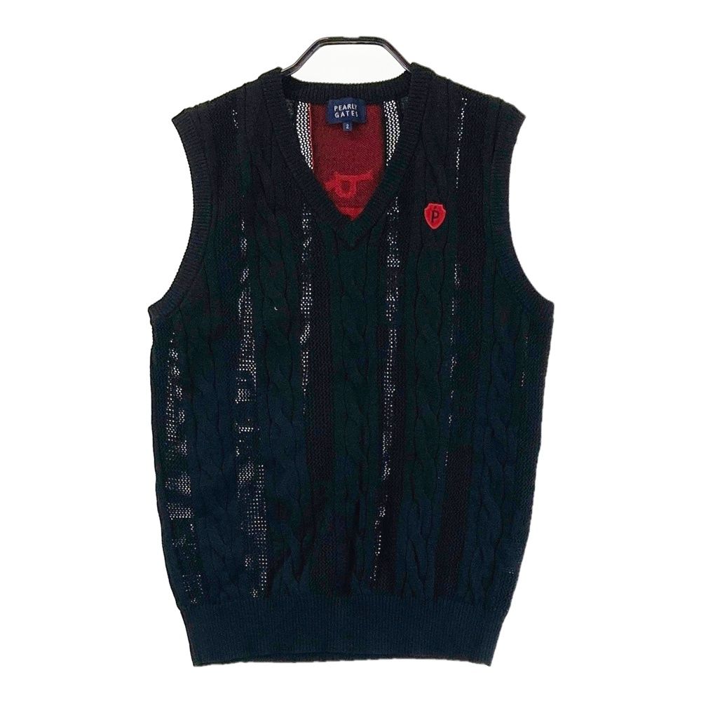 サイズ 2 PEARLY GATES パーリーゲイツ Vネック ニットベスト バックロゴ ブラック系 ゴルフウェア レディース ストスト