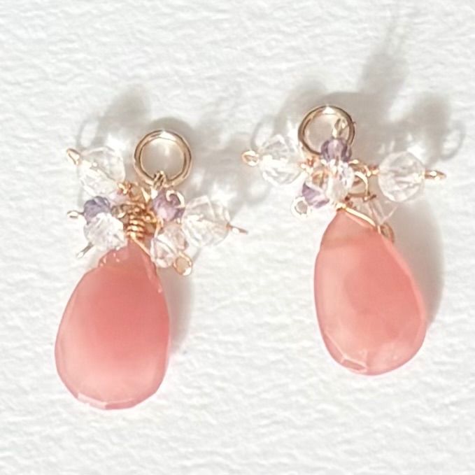 インカローズ＆アメジスト、クリスタル、ハーキマーのチャーム【14kgf