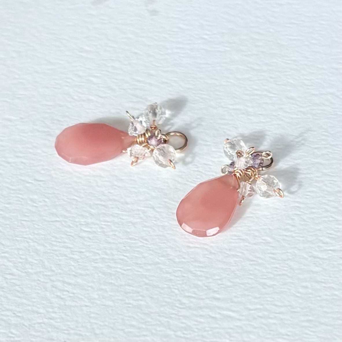 Kaya　アメトリン　ハニカムカービング　チャーム　14kgf　他3点 インカローズ＆アメジスト、クリスタル、ハーキマーのチャーム【14kgf