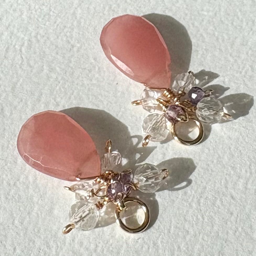 Kaya　アメトリン　ハニカムカービング　チャーム　14kgf　他3点 インカローズ＆アメジスト、クリスタル、ハーキマーのチャーム【14kgf