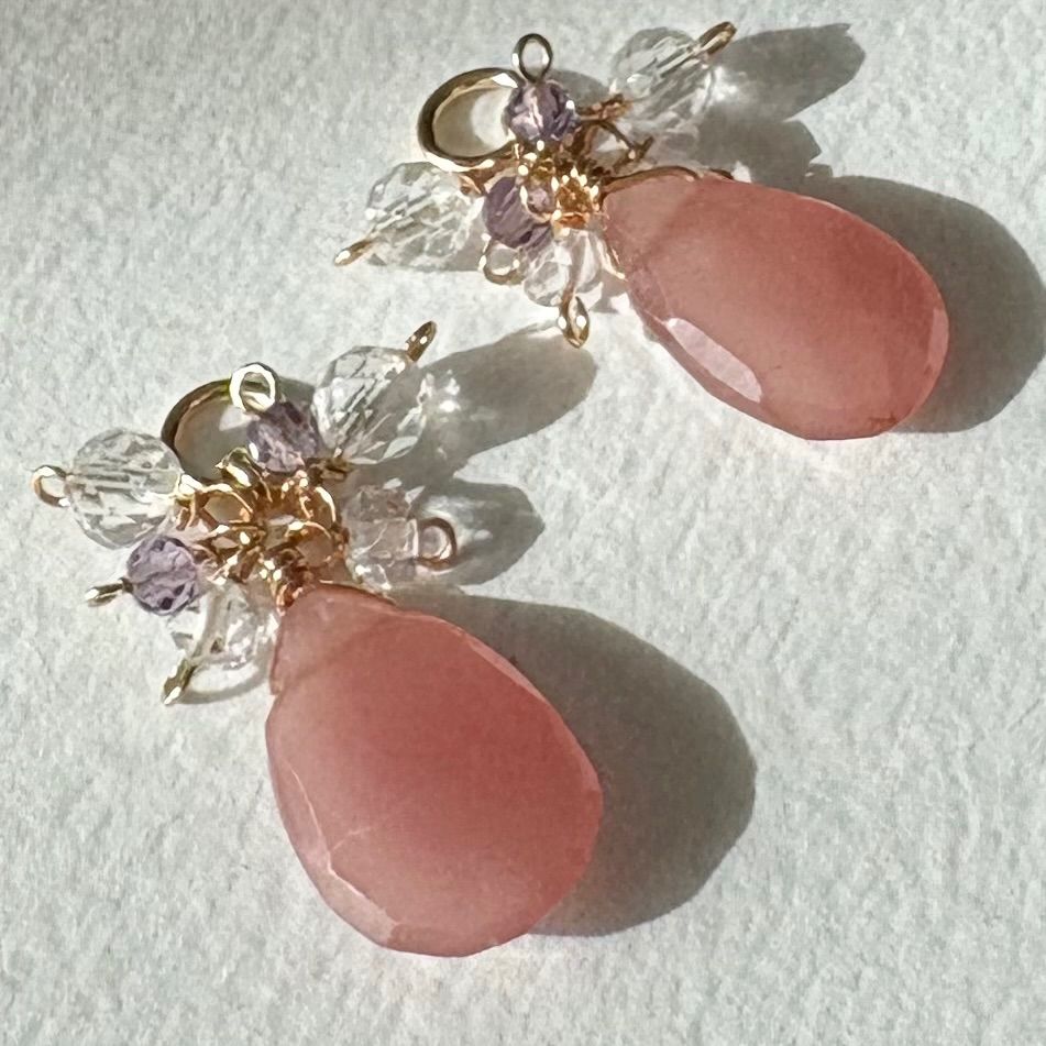 Kaya　アメトリン　ハニカムカービング　チャーム　14kgf　他3点 インカローズ＆アメジスト、クリスタル、ハーキマーのチャーム【14kgf