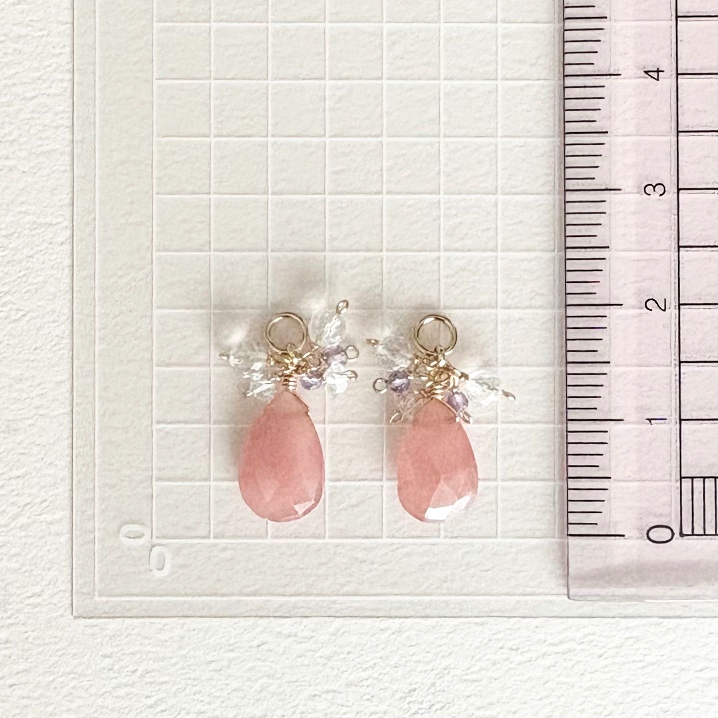 インカローズ＆アメジスト、クリスタル、ハーキマーのチャーム【14kgf