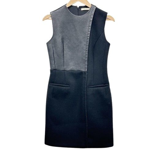 CELINE セリーヌ シルク ウール レザー ワンピース ブラック 38サイズ