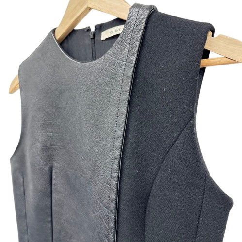 CELINE セリーヌ シルク ウール レザー ワンピース ブラック 38サイズ