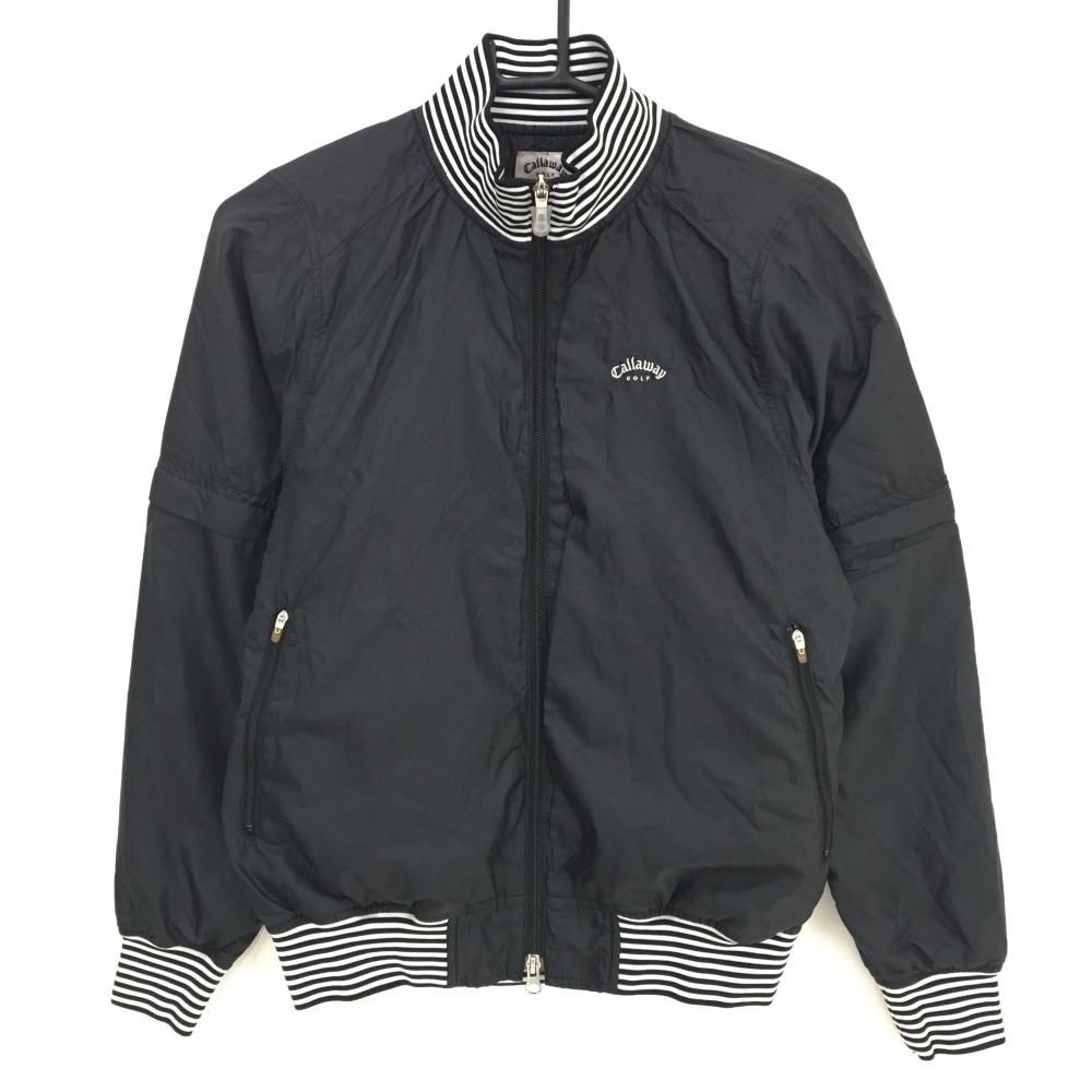 【超美品】キャロウェイ 2WAYジャケット 黒×白 ネック・袖口ボーダー WINDSPORT 袖着脱可 レディース M ゴルフウェア Callaway
