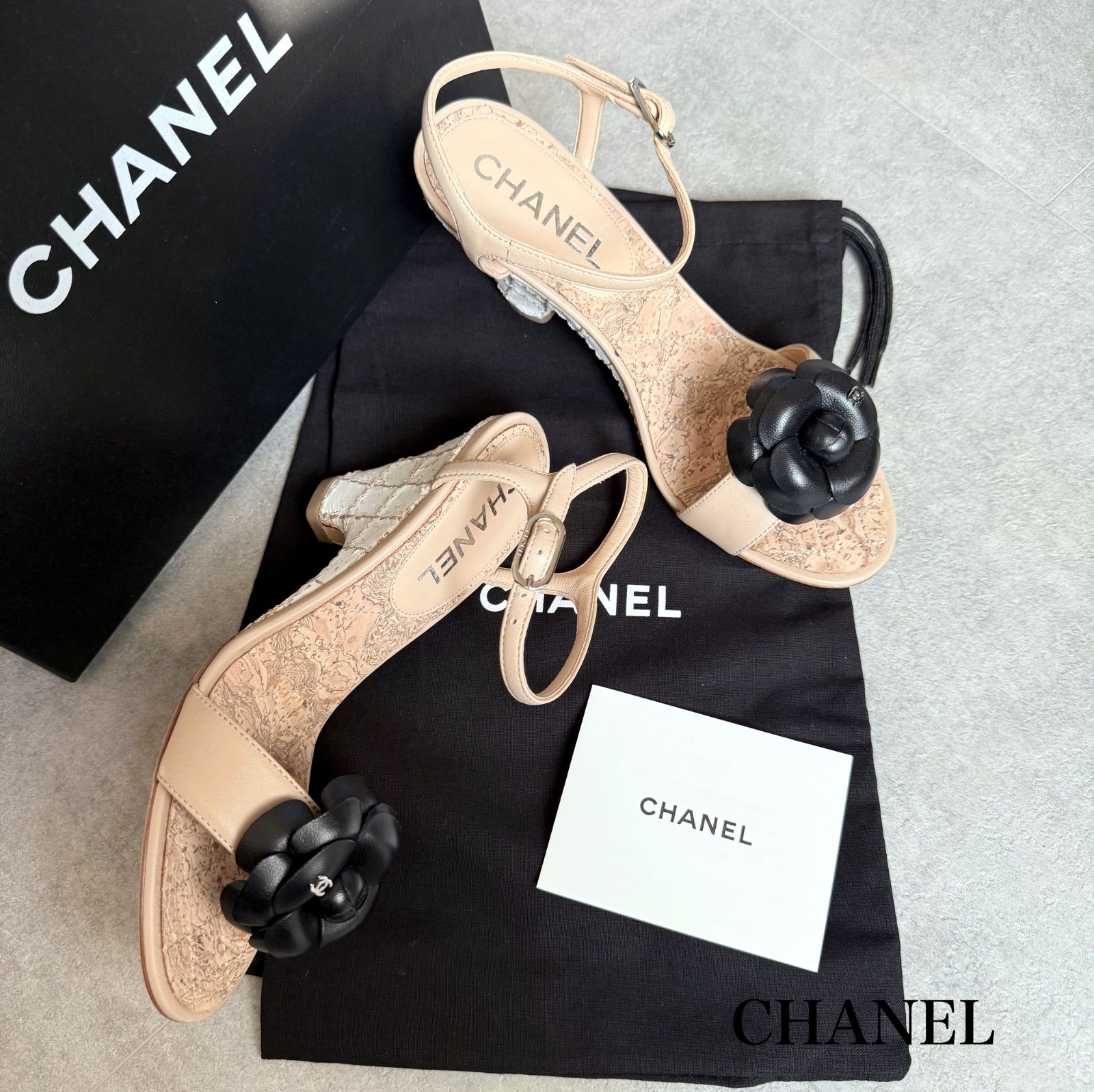 〈美品・箱あり〉シャネル　CHANEL カメリア　サンダル　ストラップ 未使用 CHANEL シャネル カメリア ココマーク サンダル レザー