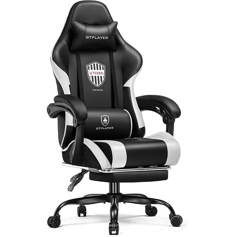 在庫 GTPlayer ゲーミングチェア PUレザー サッカー柄 デスクチェア オフィスチェア あぐら 椅子 ゲーム用チェア 165°リクライニング ハイバック VISSEL X コラボ テレワーク椅子 PCチェア フットレスト 連