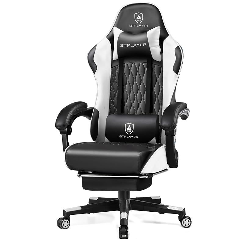 在庫 ゲーミングチェア 白 デスク pcチェア 椅子 テレワーク 145°リクライニング オットマン付き ゲームチェア ハイバック ランバーサポート ポケットコイルが内蔵 PUレザー GTPlayerシリーズ GTP 900