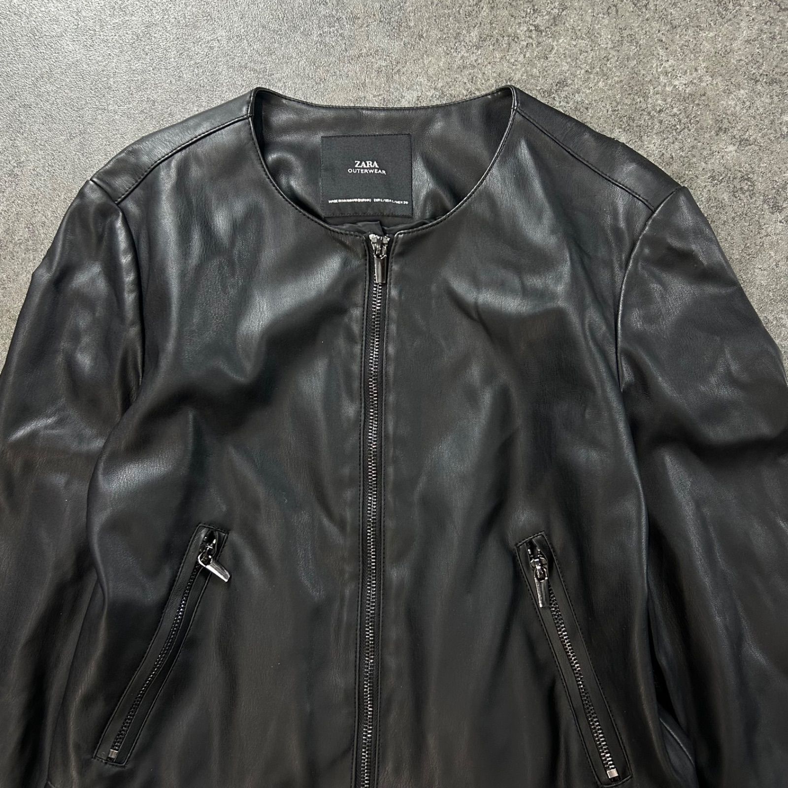 ZARA OUTERWEAR ザラ フェイクレザーライダースジャケット ノーカラー