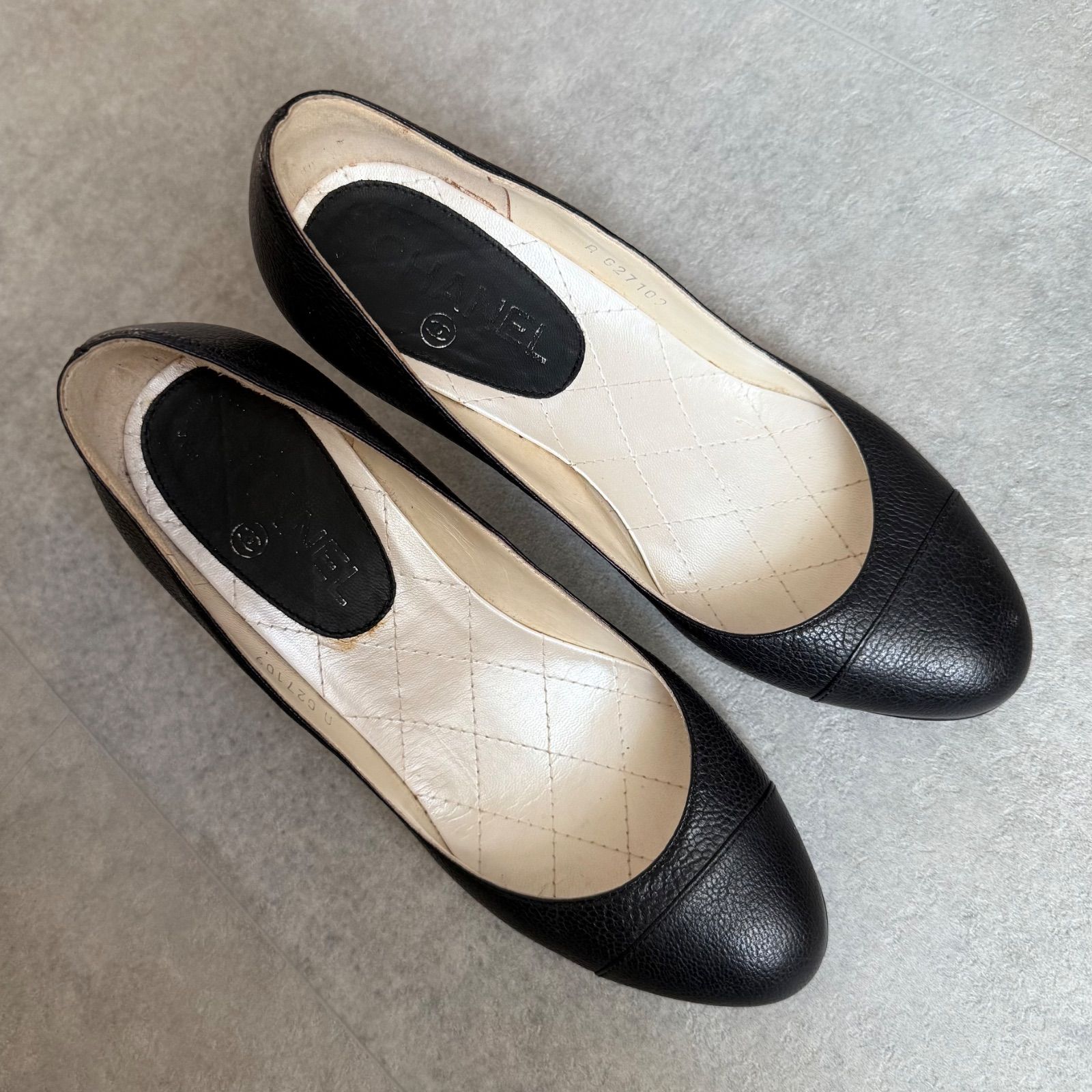 CHANEL シャネル キャビアスキン パール ココマークパンプス ブラック 黒 35 22 cm