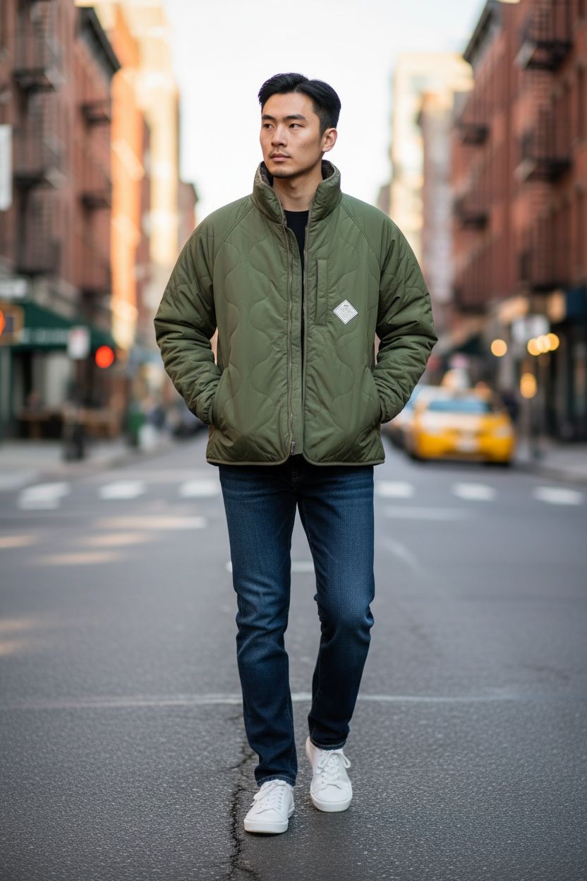 クリフメイヤー キルト×柄ボアひっくりジャケット カーキ