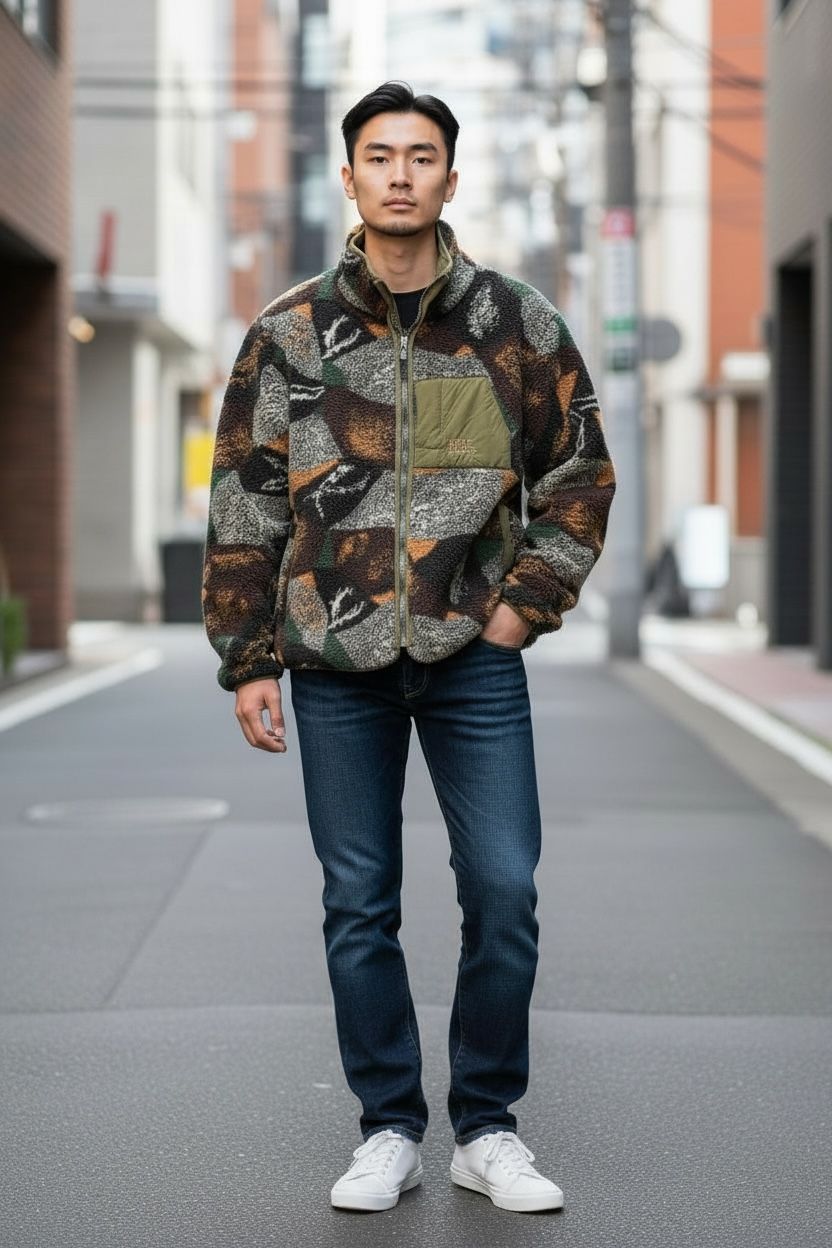 クリフメイヤー キルト×柄ボアひっくりジャケット カーキ