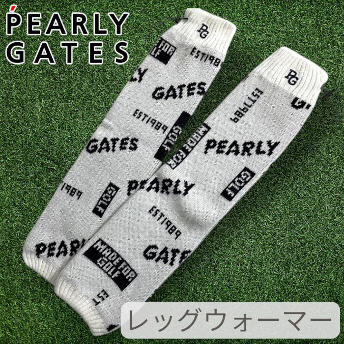 パーリーゲイツ ゴルフ ウール混ニット ロゴジャガード 総柄 ドローコード レッグウォーマー レッグカバー ゴルフウェア レディース 053-2283110 定価1.5万 オフホワイト ブラック FR 017 51202 w 05