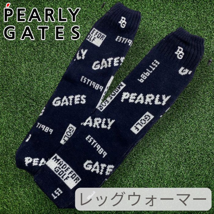 パーリーゲイツ ゴルフ ウール混ニット ロゴジャガード 総柄 ドローコード レッグウォーマー レッグカバー ゴルフウェア レディース 053-2283110 定価1.5万 ネイビーブラック ホワイト FR 017 51202 w 07