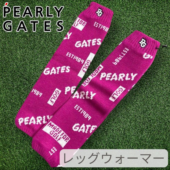 PEARLY GATES パーリーゲイツ ゴルフ ウール混ニット ロゴジャガード 総柄 ドローコード レッグウォーマー レッグカバー ゴルフウェア レディース 053 2283110 定価1 5万 ピンク ホワイト FR 017 51202 w 06
