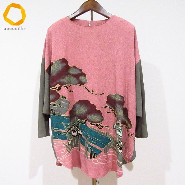 anc シセンドウ ヒトシタムラ 詩仙堂 BY HITOSHI チュニック ピンク 緑 茶 ちりめん 和柄 ドルマン レディース 975237