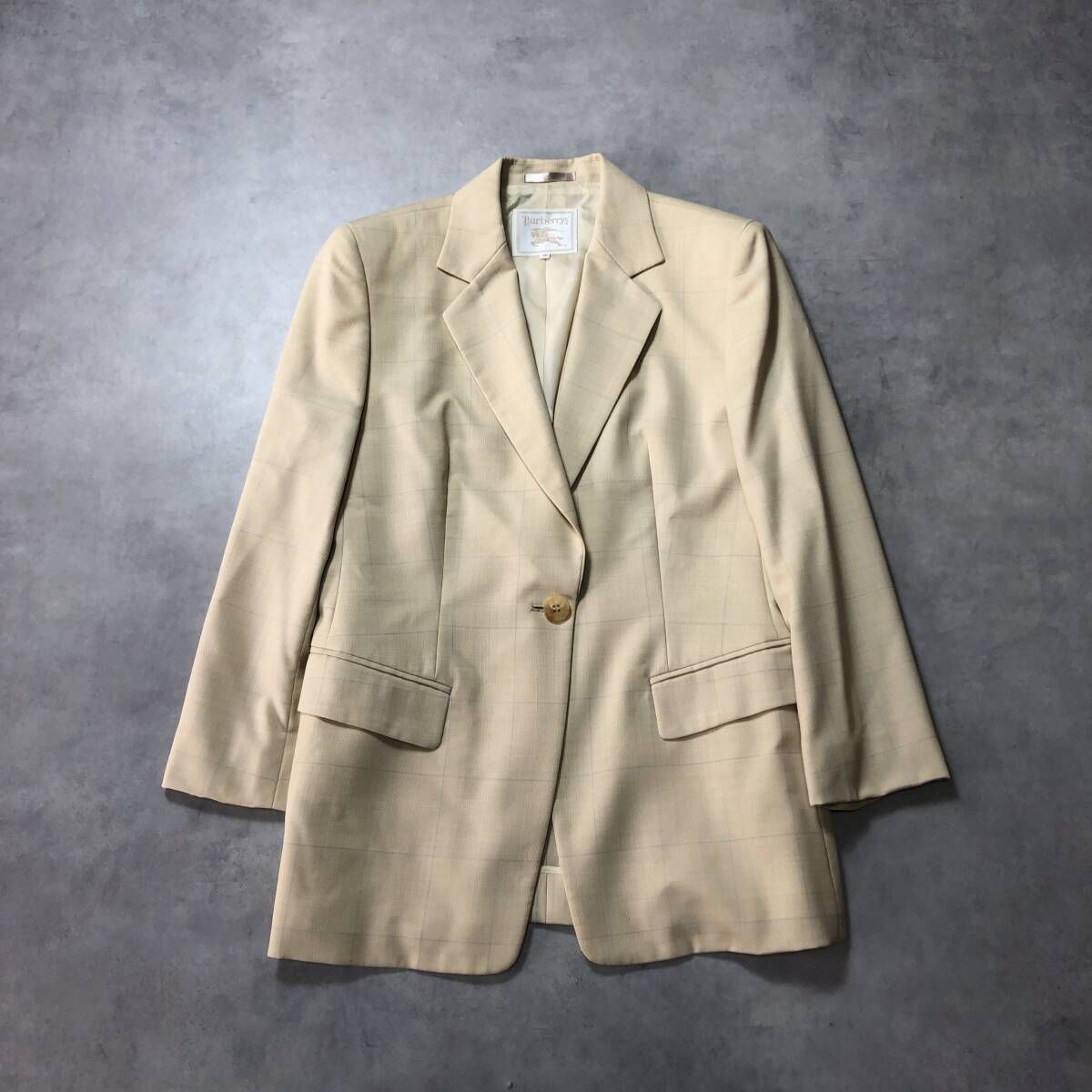 WH096○Burberrys'：チェックテーラードジャケット ○38○ ベージュ系