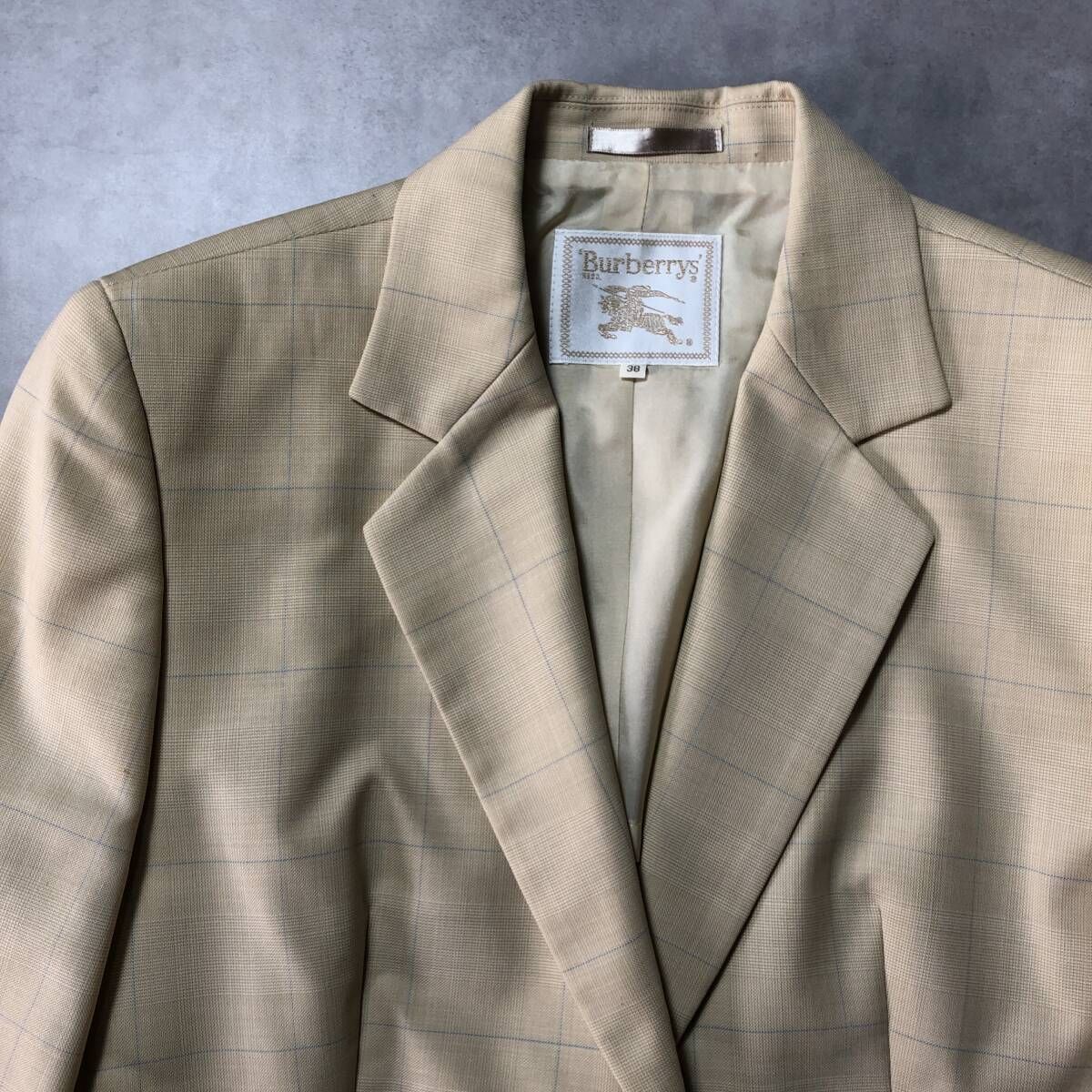 WH096○Burberrys'：チェックテーラードジャケット ○38○ ベージュ系
