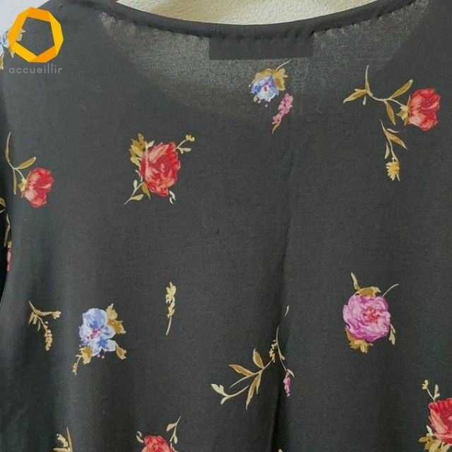 anc レオナール LEONARD カットソー 44 黒 マルチ 長袖 シルク 花柄