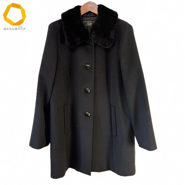 wnc レリアン Leilian コート 13 黒 カシミヤ レッキスファー付 大きいサイズ レディース 952688