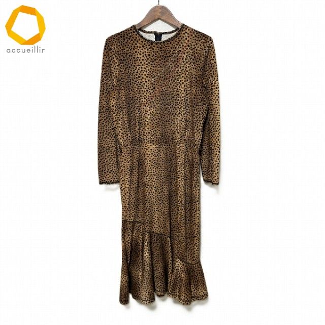 wnc イタリヤ 伊太利屋 ワンピース 9A2 茶 黒 レオパード ベロア調