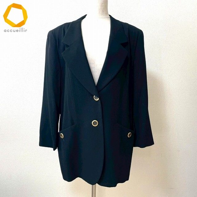 anc レリアン Leilian ジャケット 13+ 黒 薄手 金縁ボタン 大きい