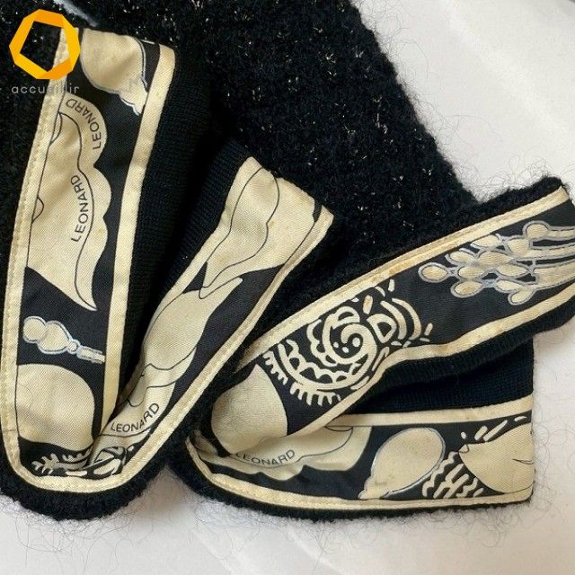 wnc レオナール LEONARD ジャケット L 黒系 ニット ツイード シルバー