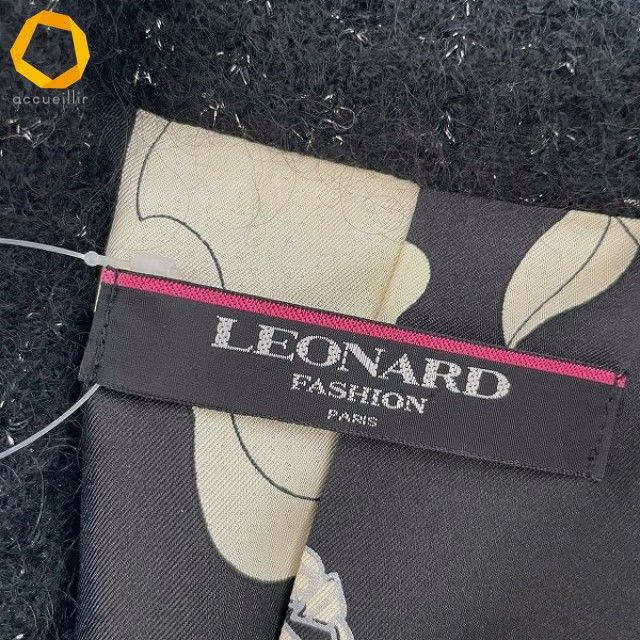 美品　LEONARD レオナール 最高級ツイード　ニット　ジャケット wnc レオナール LEONARD ジャケット L 黒系 ニット ツイード シルバー