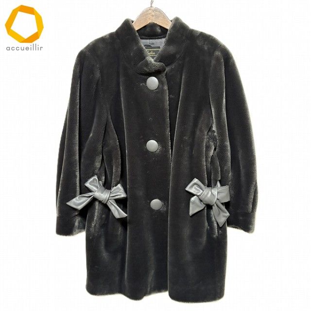 wnc レリアン Leilian コート 13+ グレー フェイクファー リボン 異