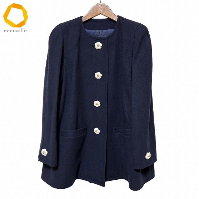 wnc ルネ Rene ジャケット 9 紺 コート ノー カメリアボタン ウール レディース 979158