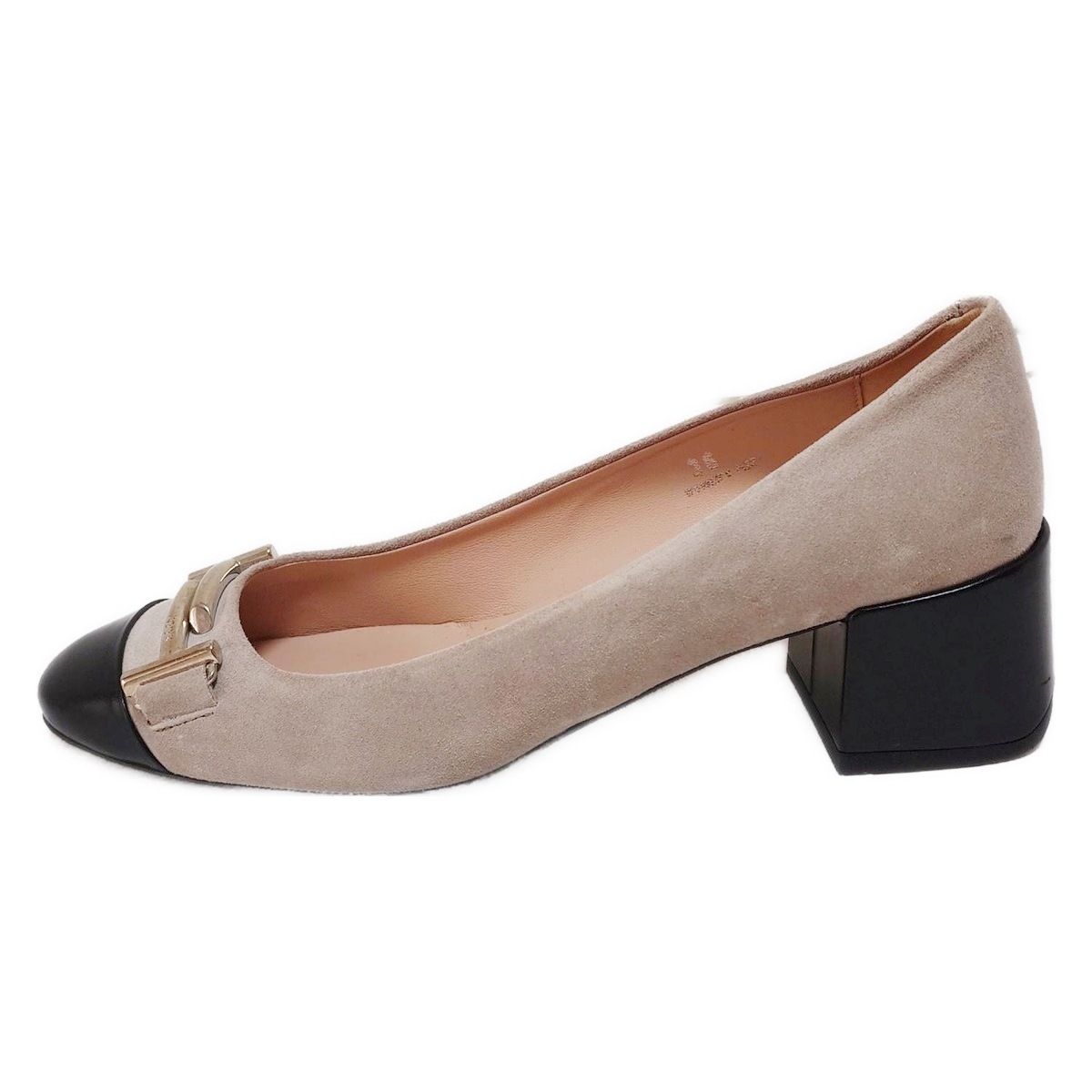 TOD S トッズ パンプス 36 レディース - グレーベージュ×黒 レザー