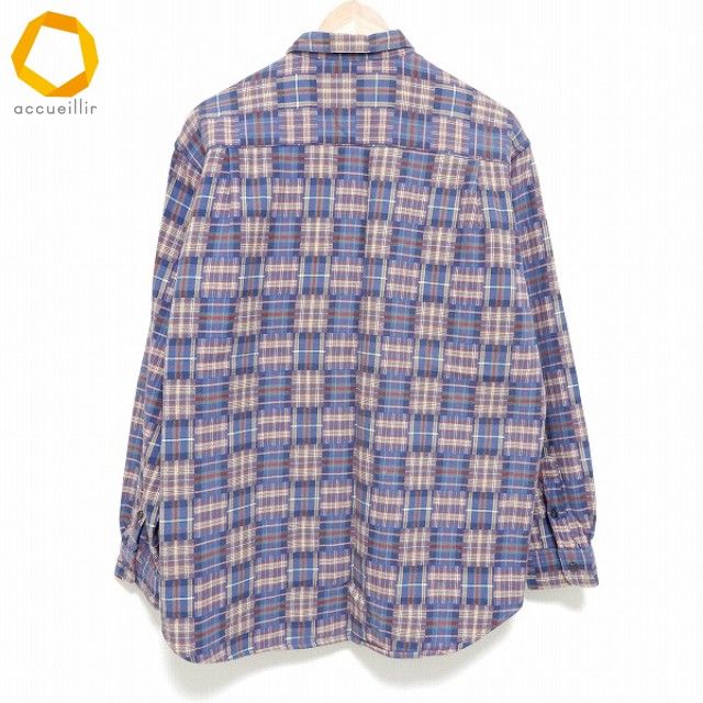 anc パパス Papas 長袖シャツ M 紺系 マルチ パッチワーク チェック 厚手 メンズ 959551