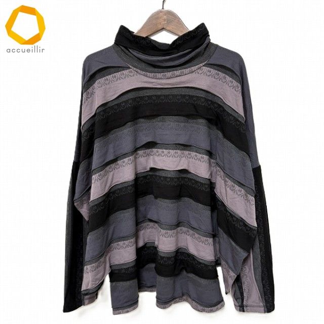 anc イークラット E-clat カットソー 42 グレー 紫系 ドルマン ハイネック 変形 レディース 973719