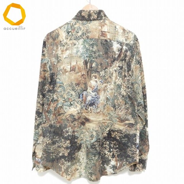 anc ポールスミス PaulSmith 長袖シャツ L 茶系 マルチ ボタニカル柄 絵画風 人物 森林 メンズ 974657