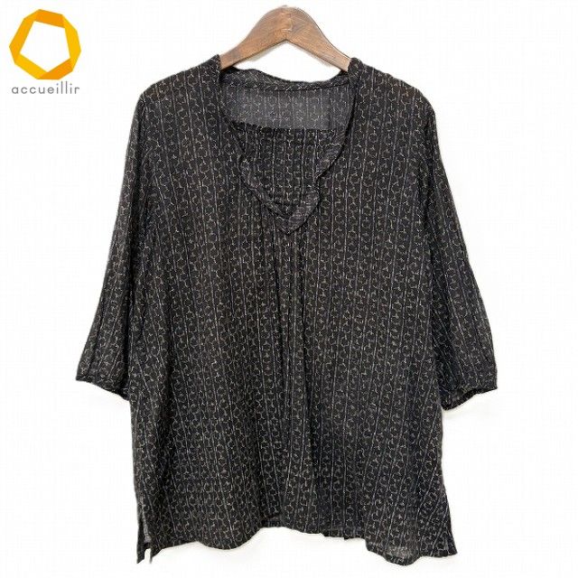 anc 登美 群言堂 石見銀山トミ グンゲンドウ チュニック 黒系 薄手 七分袖 レディース 964105
