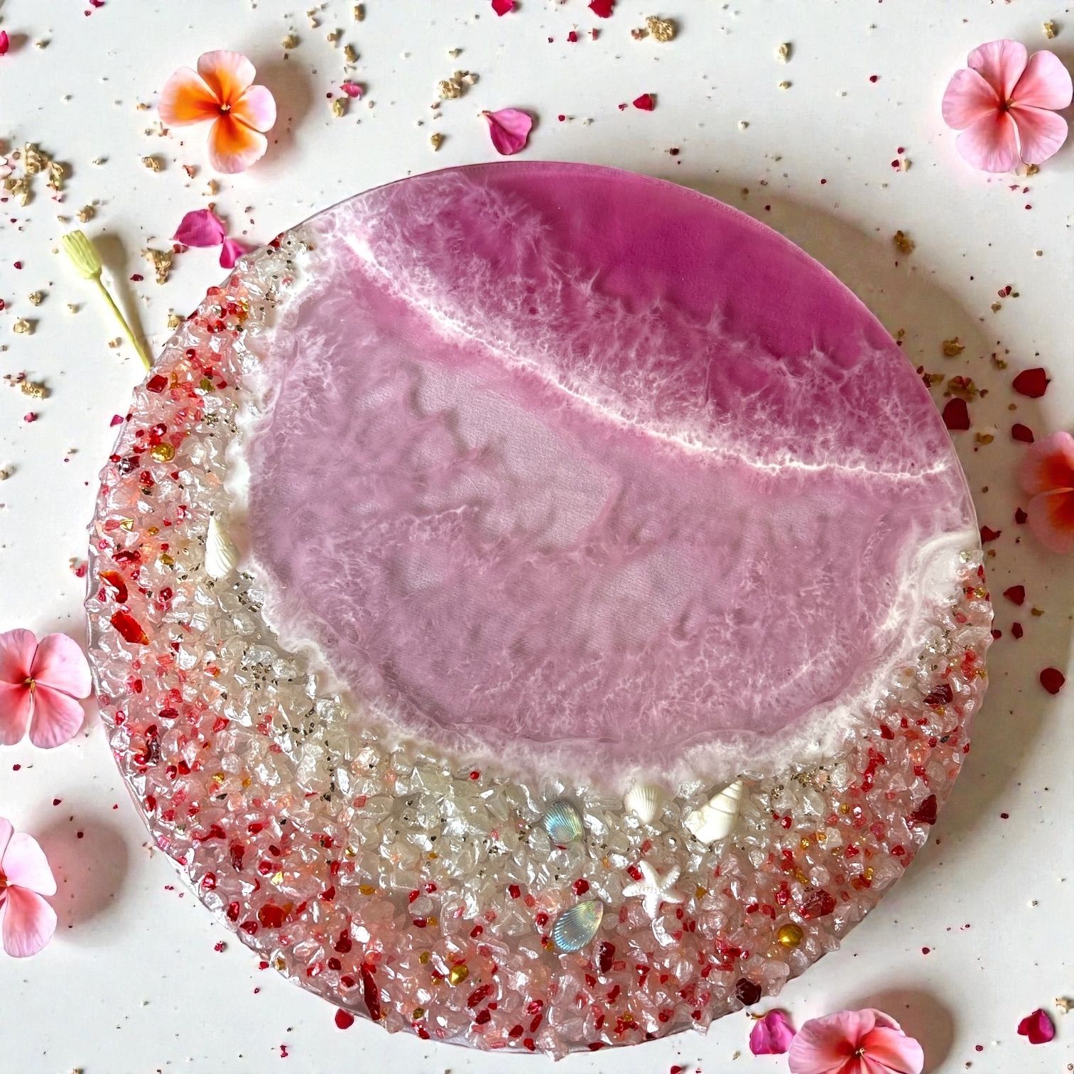 海アートレジンアート オーシャンアート 30cm 月 ピンク クリスタル