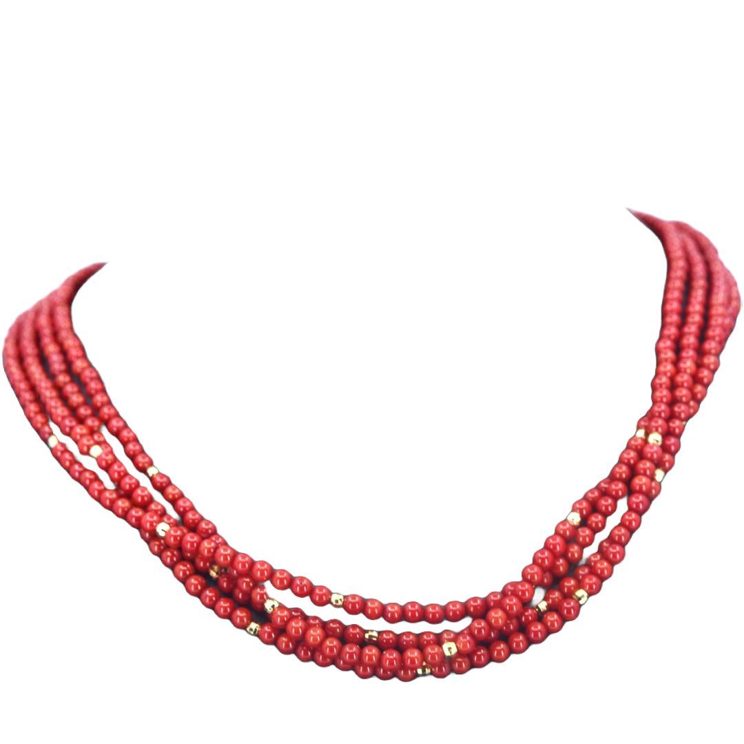 K18 血赤珊瑚（サンゴ） 4連ネックレス - メルカリ