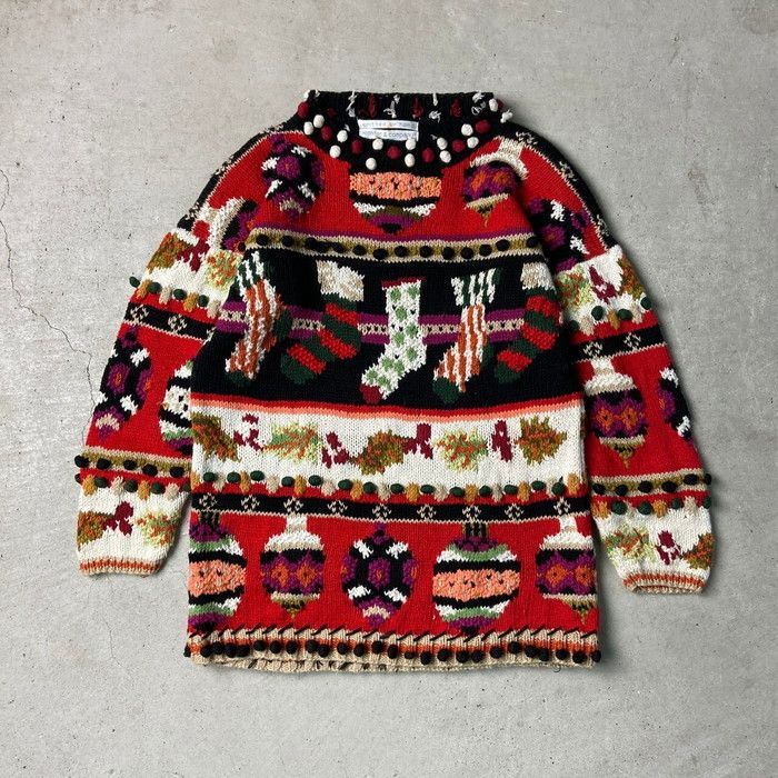 jennifer & company  ハンドニットセーター デザインニット 総柄 レディースM  クリスマス jennifer & company ハンドニットセーター デザインニット 総柄