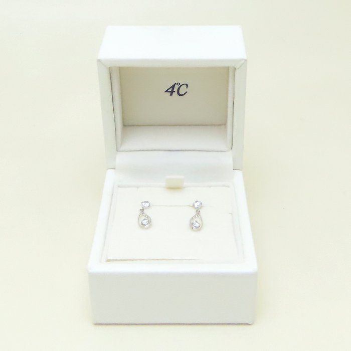 レディース 4℃ ヨンドシー ダイヤモンド ピアス K10WG ホワイト